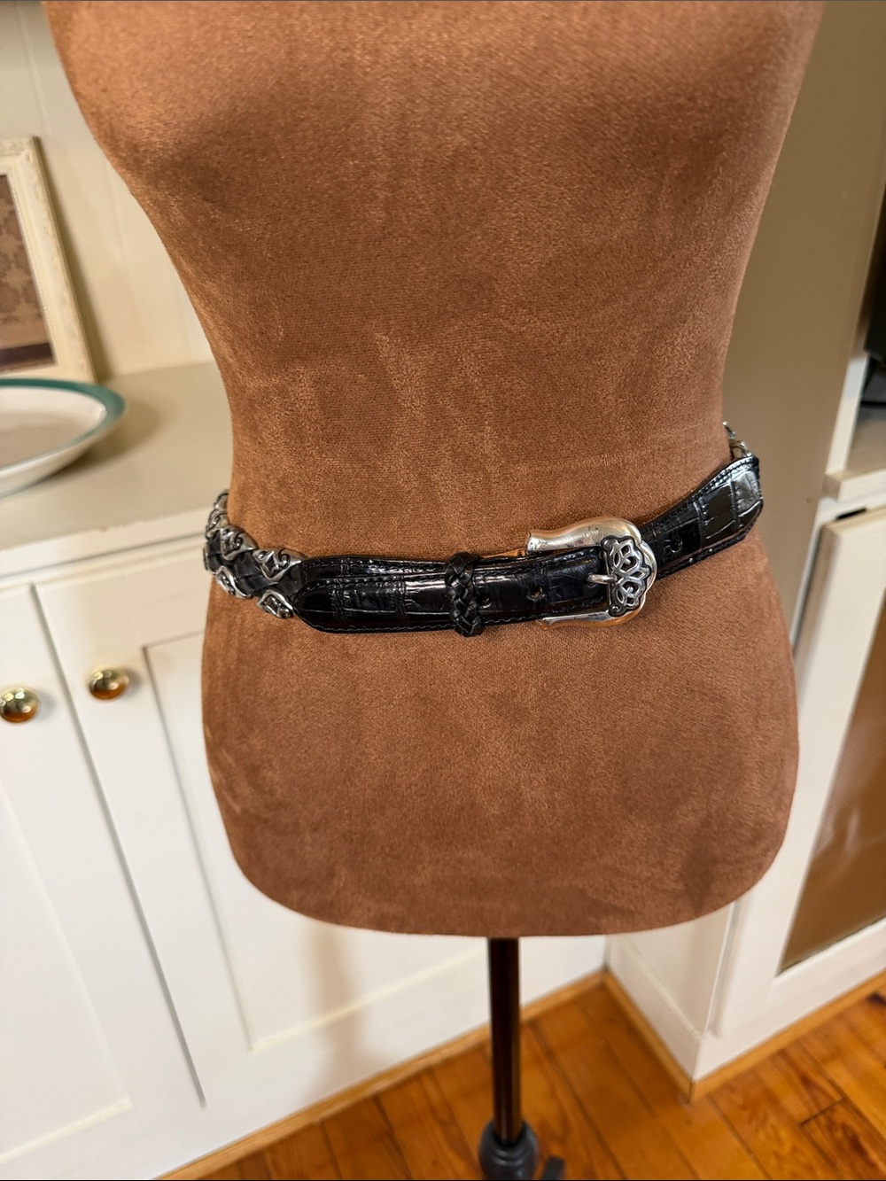 Vintage Black and Silver embellished braided leather belt